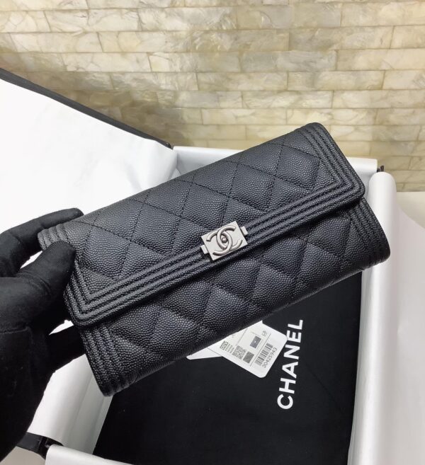 CHANEL BOY LONG FLAP BLACK SILVER WALLET A80286 - Image 7