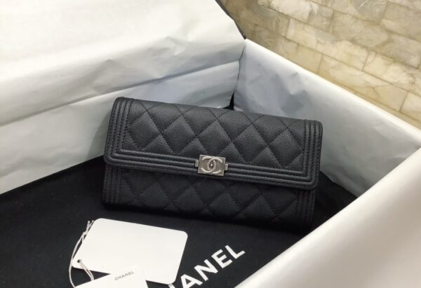CHANEL BOY LONG FLAP BLACK SILVER WALLET A80286 - Image 8