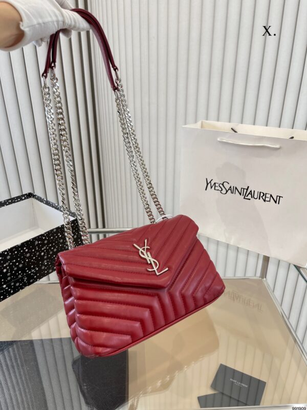 SAINT LAURENT LOULOU SMALL CHAIN BAG IN QUILTED "Y" LEATHER WINE RED - Image 6