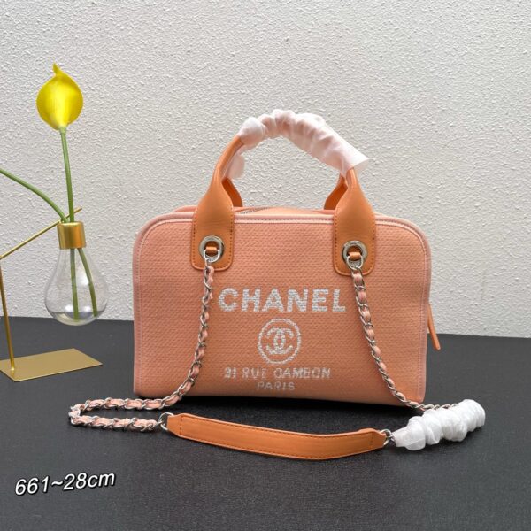 CHANEL DEAUVILLE 2WAY ELEGANT LIGHT ORANGE 28CM A92749 - Image 5