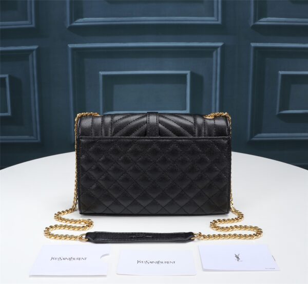 SAINT LAURENT ENVELOPE SMALL BAG IN MIX MATELASSÉ GRAIN DE POUDRE EMBOSSED BLACK GOLD 21CM 600195BOW911000 - Image 2
