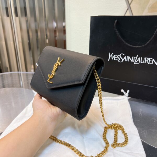 SAINT LAURENT UPTOWN CHAIN WALLET IN GRAIN DE POUDRE EMBOSSED BLACK 19CM 6077881GF0J1000 - Image 8