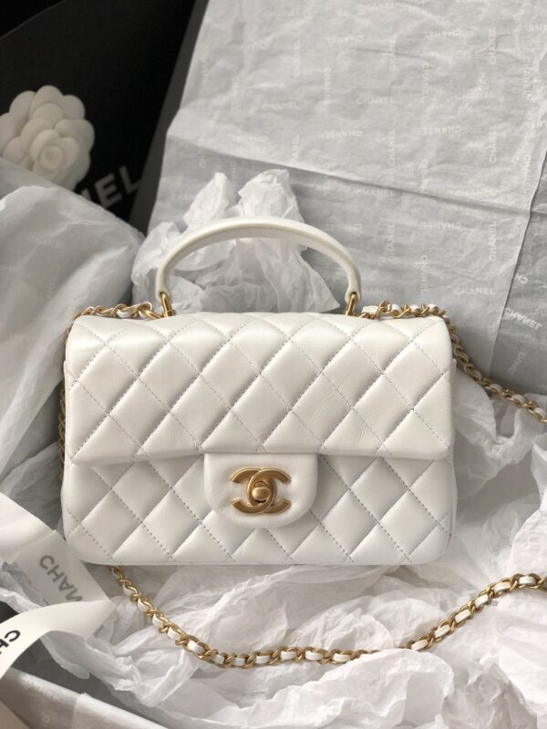 CHANEL MINI FLAP BAG WITH TOP HANDLE 20CM WHITE AS2431 - Image 2