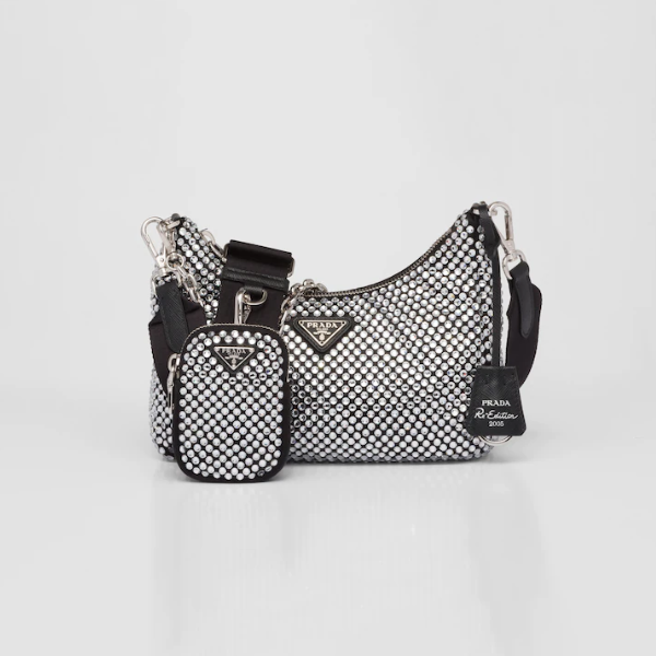 PRADA RE-EDITION 2005 SATIN BAG WITH CRYSTALS 1BH2042AWLF0T7OVV9L