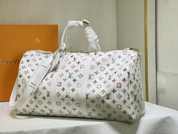 LOUIS VUITTON MONOGRAM KEEPALL BANDOULIÈRE WHITE 50CM - Image 4