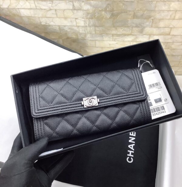 CHANEL BOY LONG FLAP BLACK SILVER WALLET A80286 - Image 5
