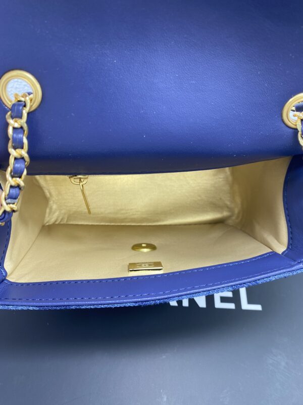 CHANEL TOP HANDLE MINI FLAP WITH CHAIN PRINTED DENIM DARK BLUE - Image 2