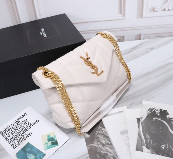 SAINT LAURENT PUFFER SMALL CHAIN BAG IN QUILTED WHITE GOLD 29CM 5774761EL079207 - Image 5