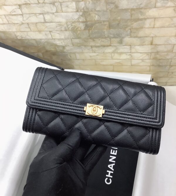 CHANEL BOY LONG FLAP BLACK GOLD WALLET A80286 Y07659 94305 - Image 4