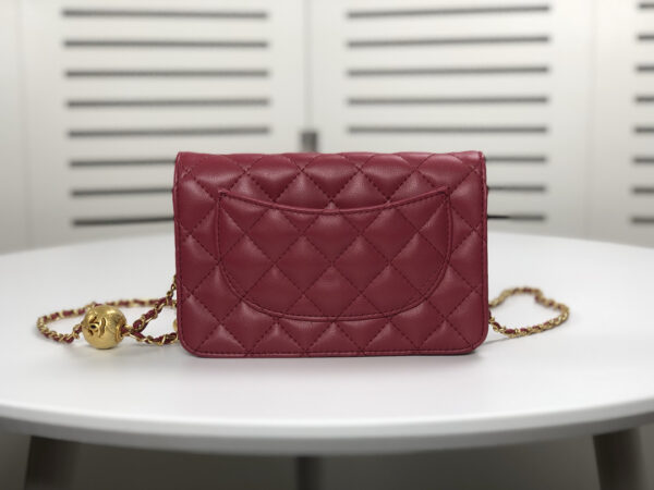 CHANEL LEATHER ON GOLD CHAIN WINE RED 19CM - Image 8