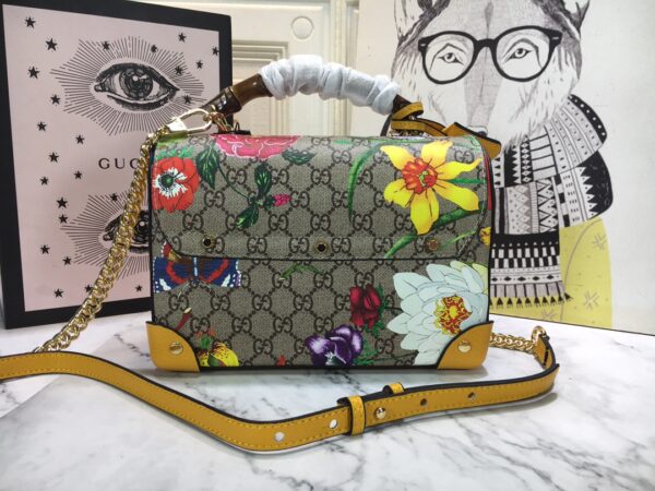 GUCCI WOMEN PADLOCK GG FLORA SMALL BAMBOO SHOULDER BAG 24CM - Image 7
