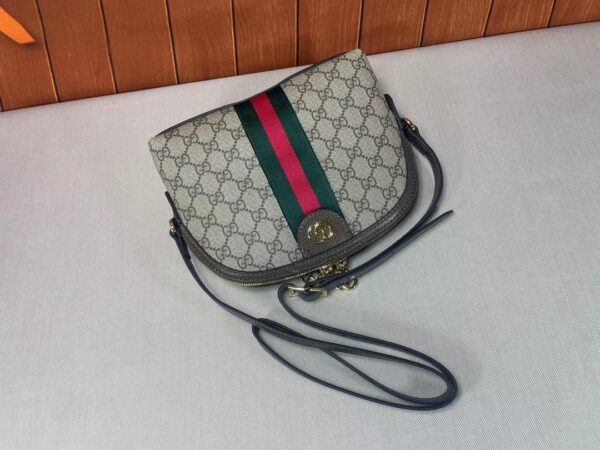 GUCCI OPHIDIA GG SMALL SHOULDER BAG BEIGE WITH BROWN LEATHER 23.5CM 499621 K05NG 8745 - Image 5