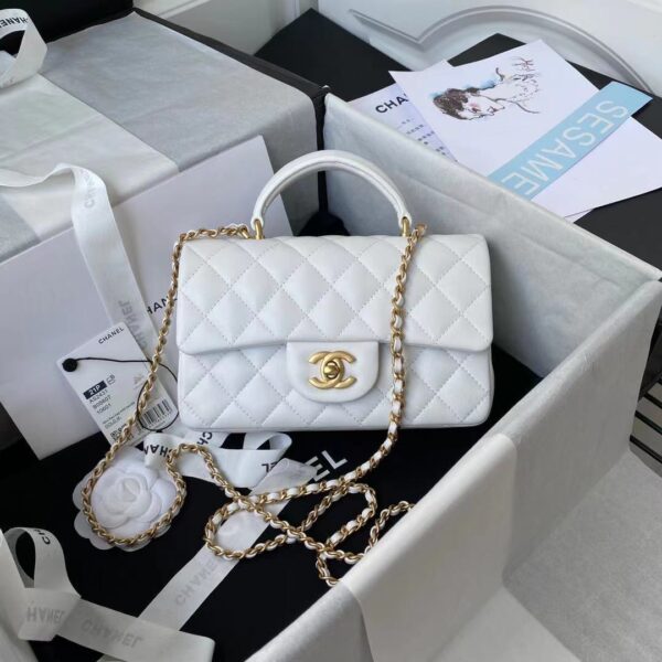 CHANEL MINI FLAP BAG WITH TOP HANDLE WHITE AS2431 - Image 2