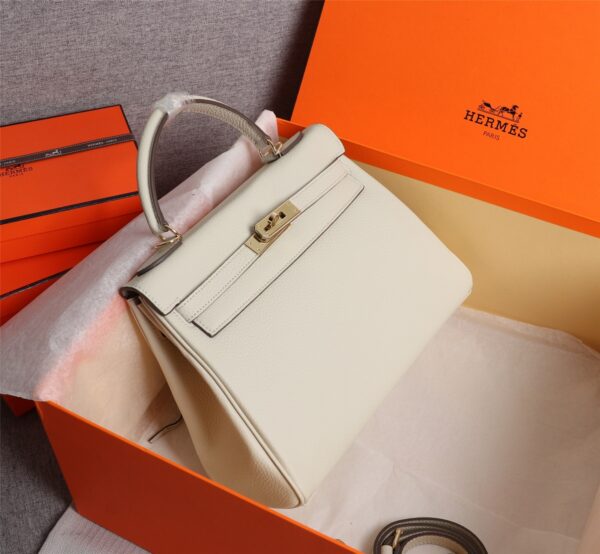 HERMES KELLY WHITE SELLIER ROUGE EPSOM GOLD HARDWARE 25CM - Image 6