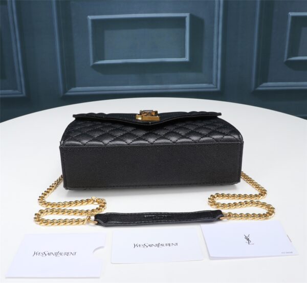 SAINT LAURENT ENVELOPE SMALL BAG IN MIX MATELASSÉ GRAIN DE POUDRE EMBOSSED BLACK GOLD 21CM 600195BOW911000 - Image 5