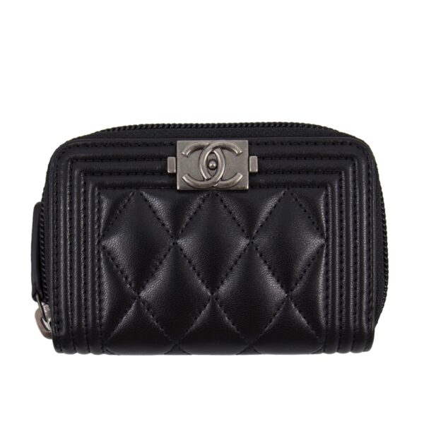 CHANEL BOY ZIPPED COIN BLACK SILVER PURSE A80602 - Image 2
