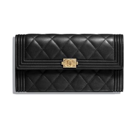 CHANEL BOY LONG FLAP BLACK GOLD WALLET A80286 Y07659 94305
