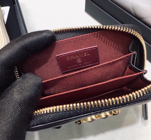 CHANEL 19 CARD HOLDER WITH ZIPPER LEATHER BLACK WALLET - Image 4