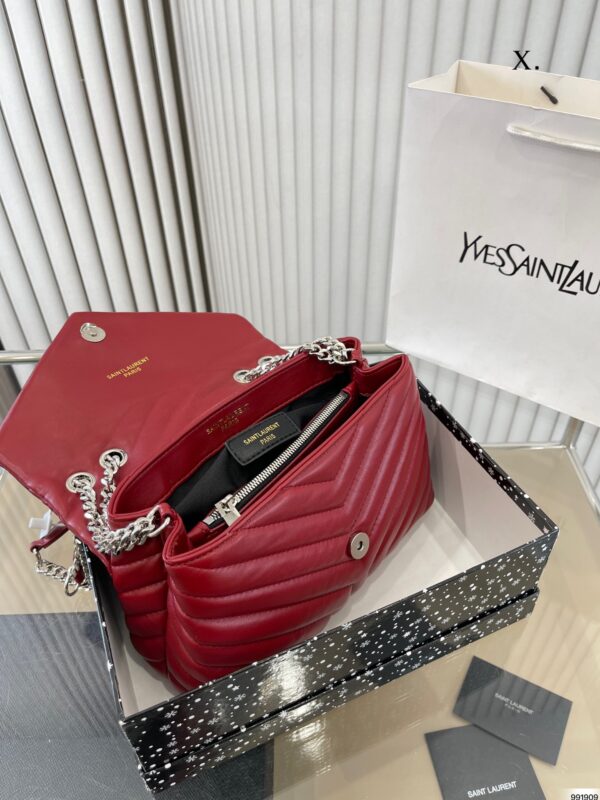 SAINT LAURENT LOULOU SMALL CHAIN BAG IN QUILTED "Y" LEATHER WINE RED - Image 5