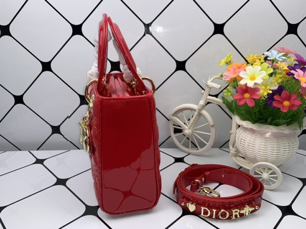 DIOR MEDIUM LADY BLUSH CANNAGE BAG RED 20CM - Image 3