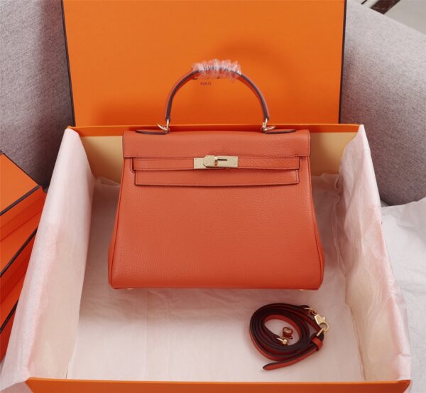 HERMES KELLY ORANGE SELLIER ROUGE EPSOM GOLD HARDWARE 25CM - Image 2