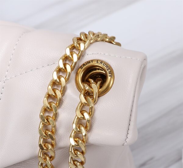 SAINT LAURENT PUFFER SMALL CHAIN BAG IN QUILTED WHITE GOLD 29CM 5774761EL079207 - Image 7