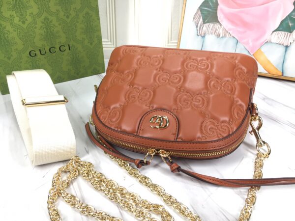 GUCCI GG MATELASSÉ LEATHER SMALL BAG LIGHT BROWN 23CM 702229 UM8HG 2595 - Image 10