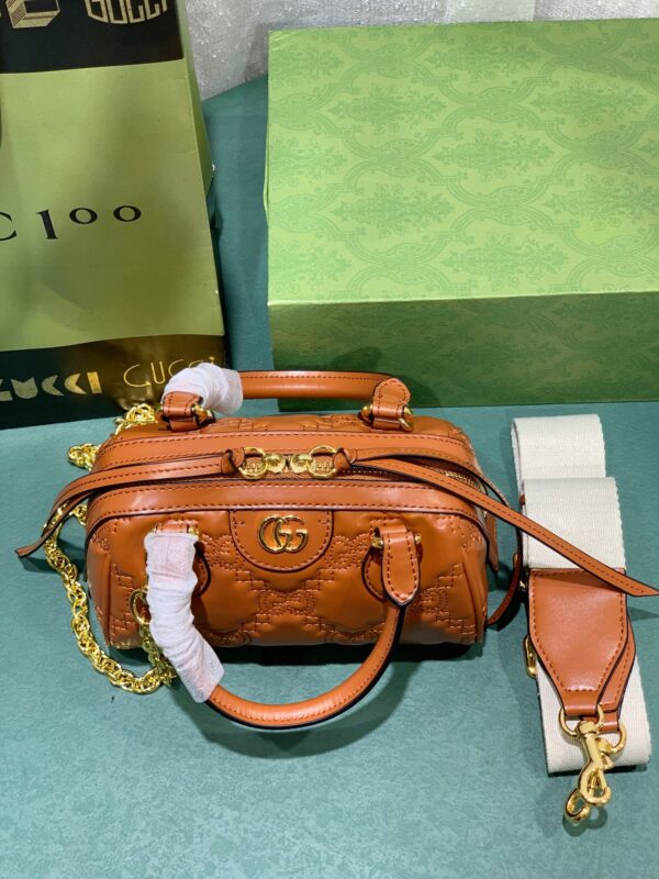 GUCCI GG MATELASSÉ LEATHER MINI BAG LIGHT BROWN 19CM 702251 UM8HG 2595 - Image 2