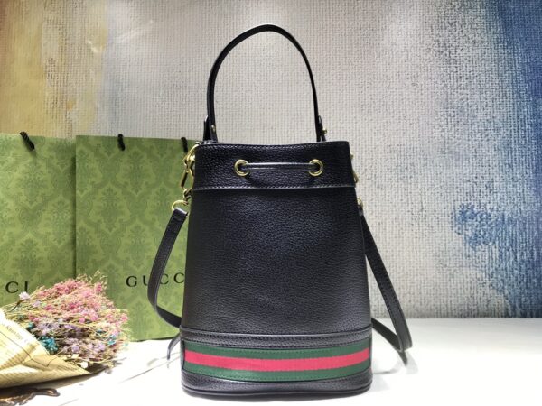 GUCCI LADIES OPHIDIA LEATHER BUCKET BAG IN BLACK 26CM 610846 CWG1G 1060 - Image 5