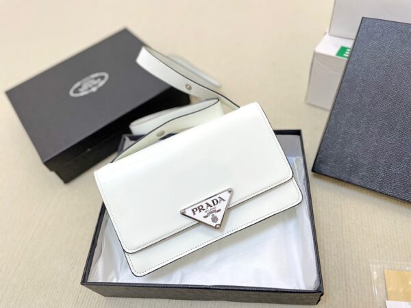 PRADA EMBLÈME BRUSHED-LEATHER BAG WHITE 1BD321_ZO6_F0PG7_V_OTO - Image 3