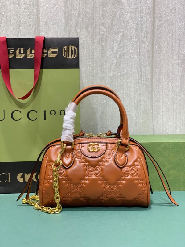 GUCCI GG MATELASSÉ LEATHER MINI BAG LIGHT BROWN 19CM 702251 UM8HG 2595 - Image 3