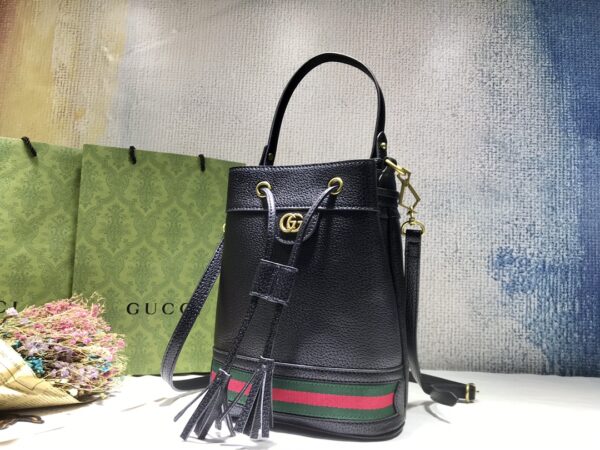GUCCI LADIES OPHIDIA LEATHER BUCKET BAG IN BLACK 26CM 610846 CWG1G 1060 - Image 6