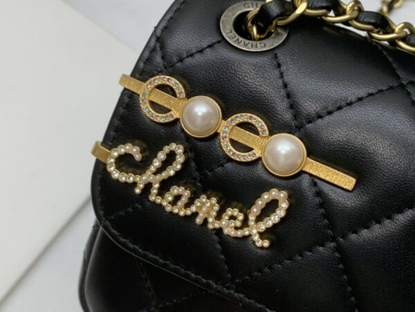 CHANEL MINI FLAP GLASS PEARLS STRASS BAG 19CM BLACK AS2978 - Image 4