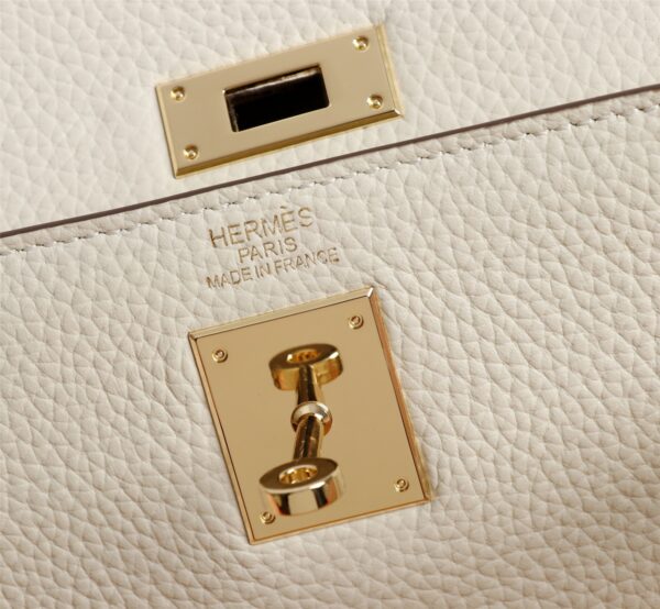 HERMES KELLY WHITE SELLIER ROUGE EPSOM GOLD HARDWARE 25CM - Image 3
