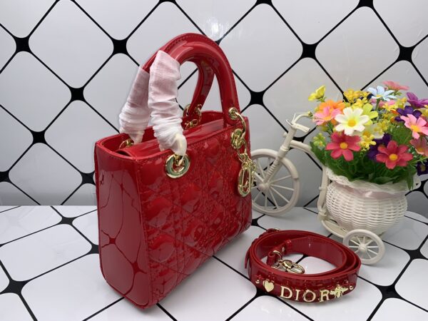 DIOR MEDIUM LADY BLUSH CANNAGE BAG RED 20CM - Image 4