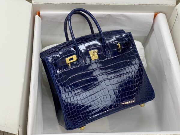 HERMES BIRKIN 30 CROCODILE GOLD-TONED HARDWARE DARK BLUE - Image 4