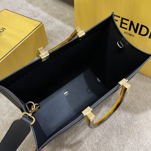 FENDI SUNSHINE MEDIUM BLACK LEATHER SHOPPER 35CM 8BH386ABVLF0KUR - Image 7