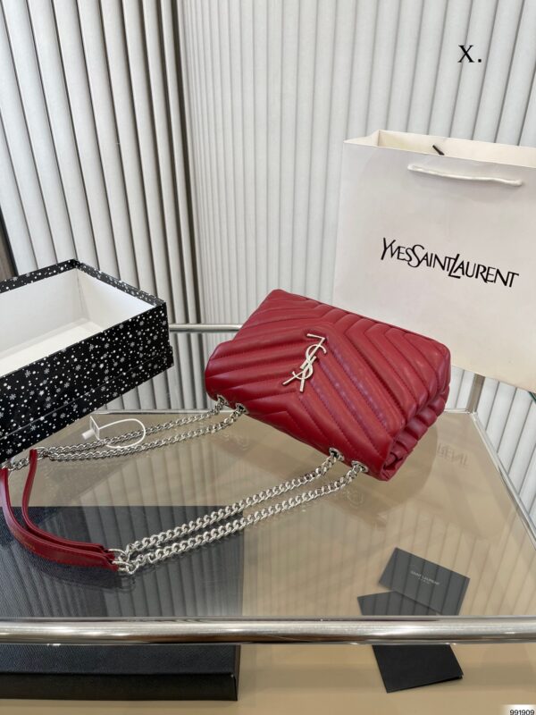 SAINT LAURENT LOULOU SMALL CHAIN BAG IN QUILTED "Y" LEATHER WINE RED - Image 7