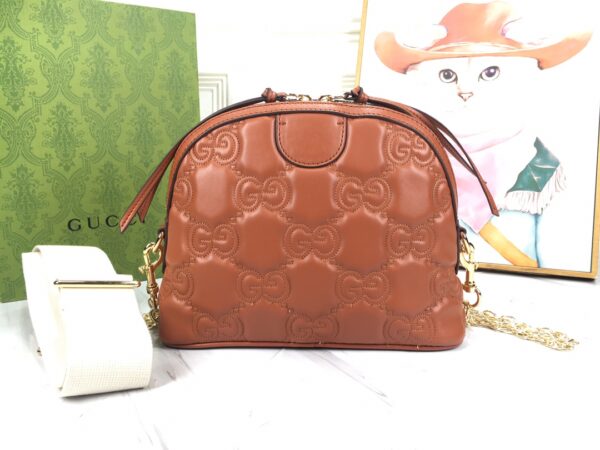 GUCCI GG MATELASSÉ LEATHER SMALL BAG LIGHT BROWN 23CM 702229 UM8HG 2595 - Image 9