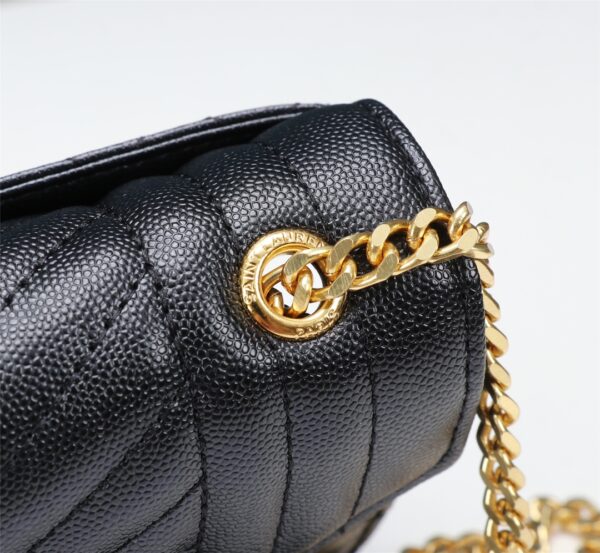 SAINT LAURENT ENVELOPE SMALL BAG IN MIX MATELASSÉ GRAIN DE POUDRE EMBOSSED BLACK GOLD 21CM 600195BOW911000 - Image 4