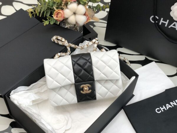 CHANEL TIMELESS CLASSIC FLAP BAG WHITE AND BLACK 20CM - Image 6