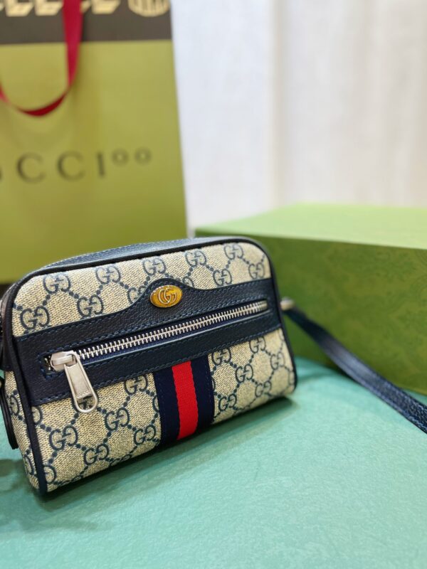 GUCCI OPHIDIA GG MINI BAG BEIGE AND BLUE 17.5CM 517350 96IWN 4076 - Image 6