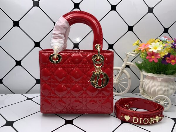 DIOR MEDIUM LADY BLUSH CANNAGE BAG RED 20CM - Image 7