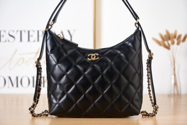 CHANEL MAXI HOBO BAG BLACK 31CM AS3488 B08857 94305 - Image 8