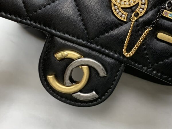 CHANEL MINI FLAP GLASS PEARLS STRASS BAG 19CM BLACK AS2978 - Image 6