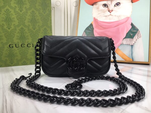 GUCCI WOMEN'S NATURAL GG MARMONT LEATHER BAG BLACK 16.5CM 699757 UM8KV 1000 - Image 2