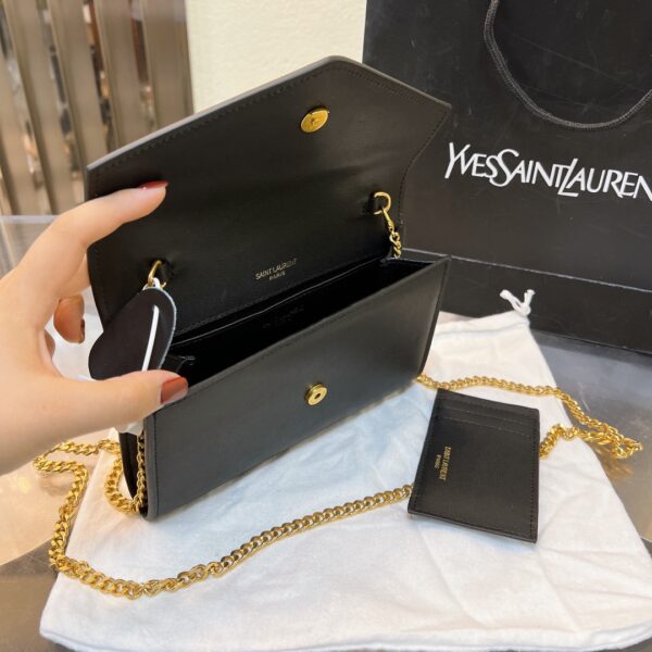 SAINT LAURENT UPTOWN CHAIN WALLET IN GRAIN DE POUDRE EMBOSSED BLACK 19CM 6077881GF0J1000 - Image 4