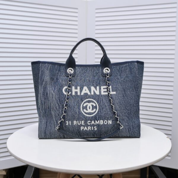 CHANEL MEDIUM DEAUVILLE BLUE CANVAS TOTE 38CM - Image 10