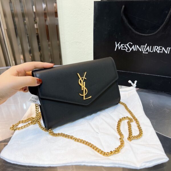 SAINT LAURENT UPTOWN CHAIN WALLET IN GRAIN DE POUDRE EMBOSSED BLACK 19CM 6077881GF0J1000 - Image 2
