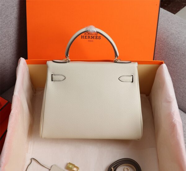 HERMES KELLY WHITE SELLIER ROUGE EPSOM GOLD HARDWARE 25CM - Image 4
